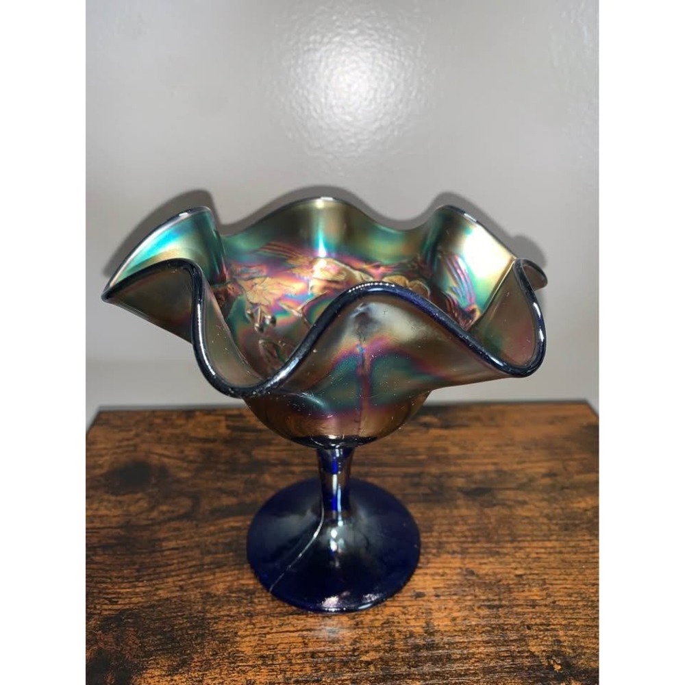 Vintage Fenton Cobalt Blue Carnival Glass compote